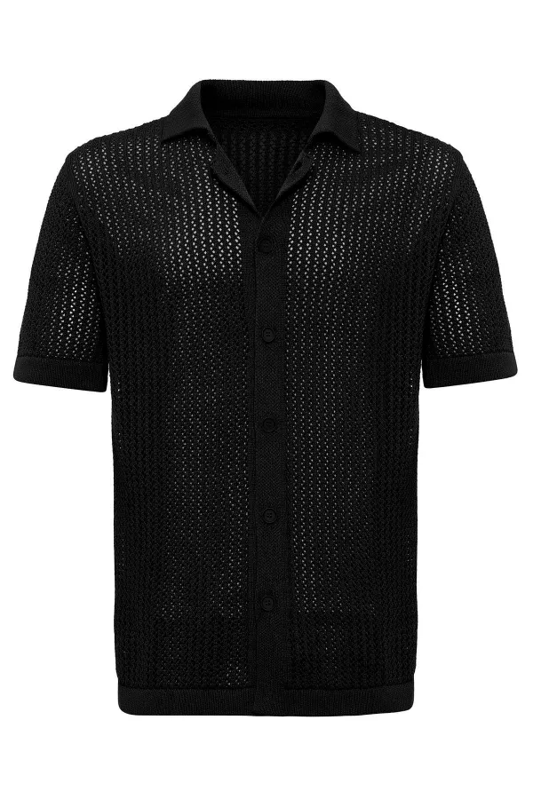 Antioch Black Short-Sleeved Openwork Men's Shirt