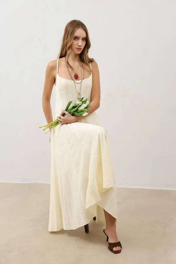 Antioch Ekru Volümlü Kadın Midi Elbise