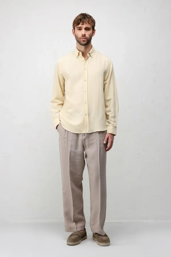 Antioch Yellow Linen Blend Relaxed Fit Men's Shirt