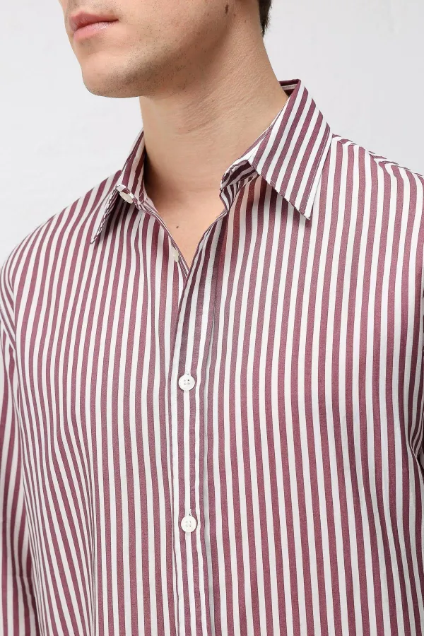 Chemise rayée Antioch Burgundy en mélange de lyocell, coupe décontractée, pour homme