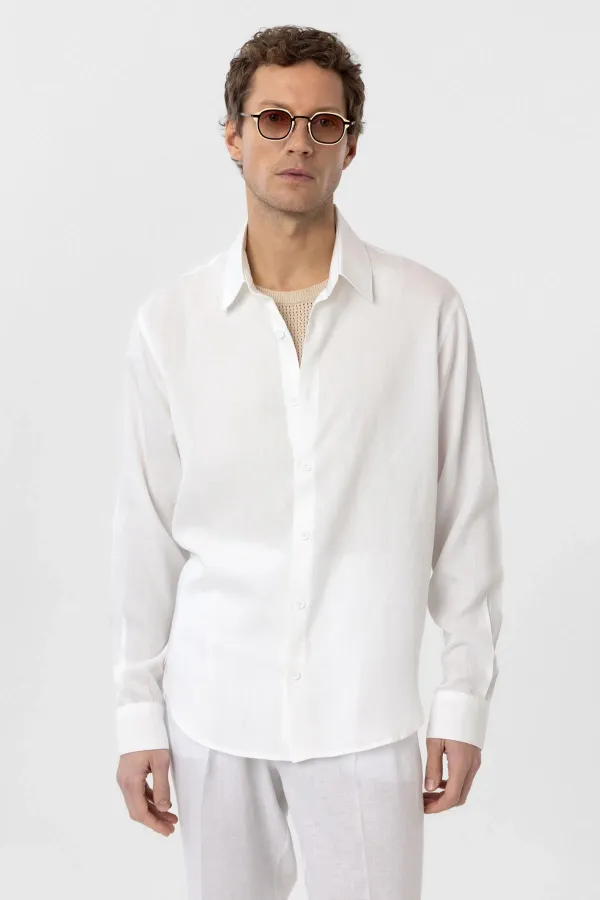 Antioch White Relax Fit Lyocell Fabric Men's Shirt
