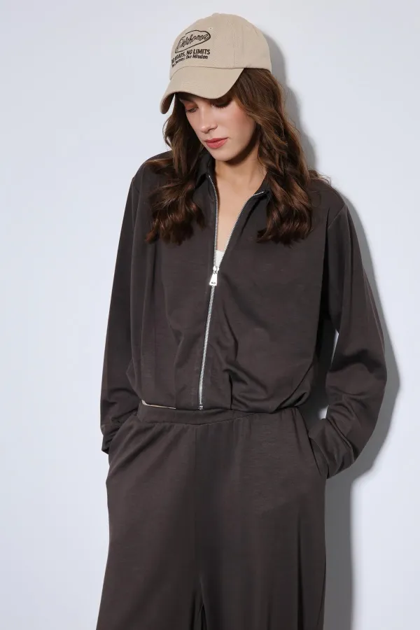 Antioch Kahve Volümlü Ceket Ve Paça Lastikli Eşofman Takım