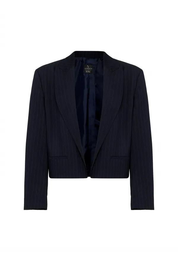 Antioch Navy Relax Fit Buttonless Crop Women's Blazer Jacket
