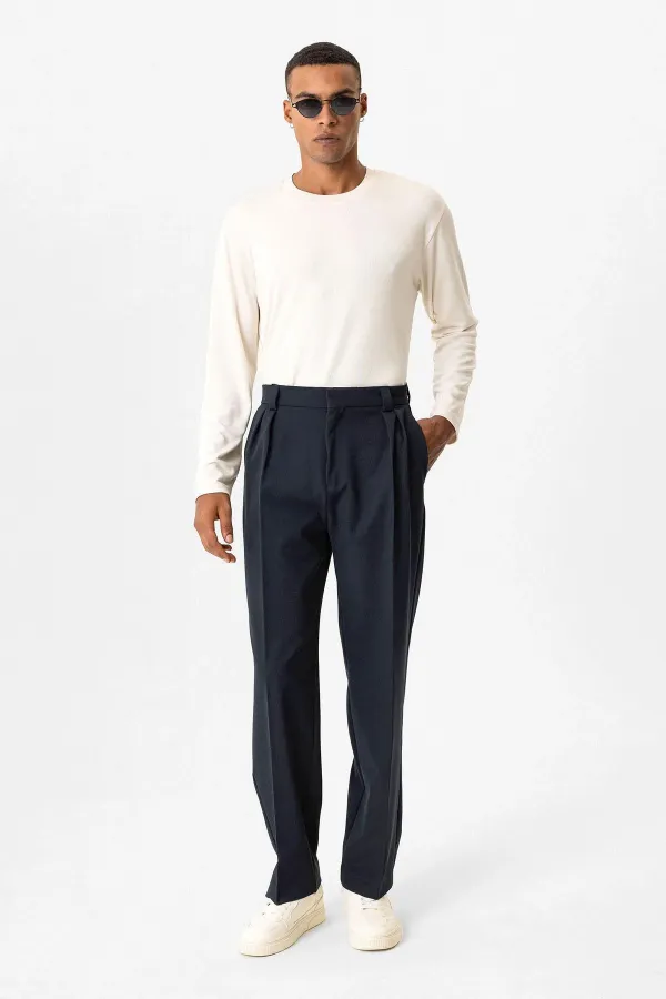 Antioch Lacivert Yüksek Bel Pileli Relaxed Fit Baggy Erkek Pantolon