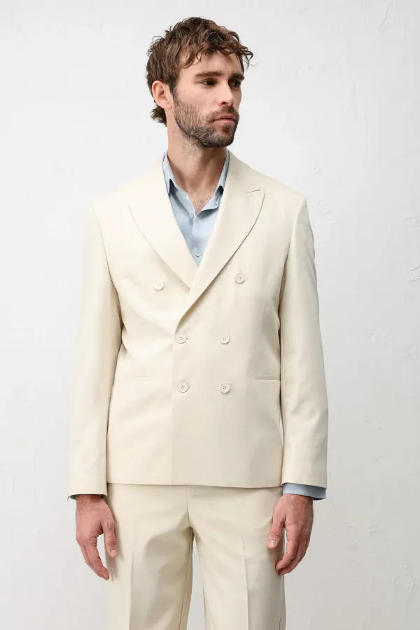 Antioch Ekru Kruvaze Relaxed Fit Erkek Blazer Ceket Antioch Ekru Kruvaze Relaxed Fit Erkek Blazer Ceket
