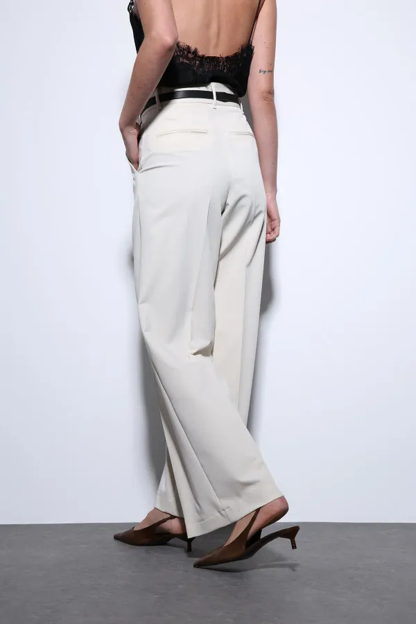 Antioch Ekru Geniş Paça Kadın Pantolon