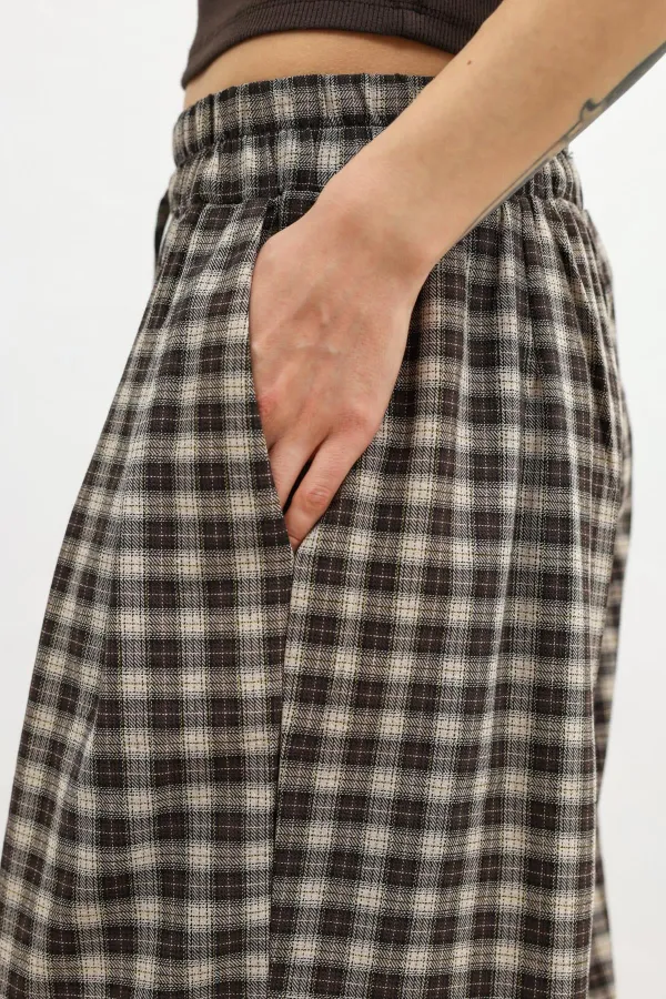 Pantalon à carreaux Antioch Coffee pour femme, ourlet ajustable