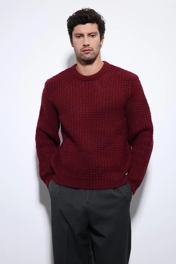 Pull en maille texturée bordeaux Antioch pour homme