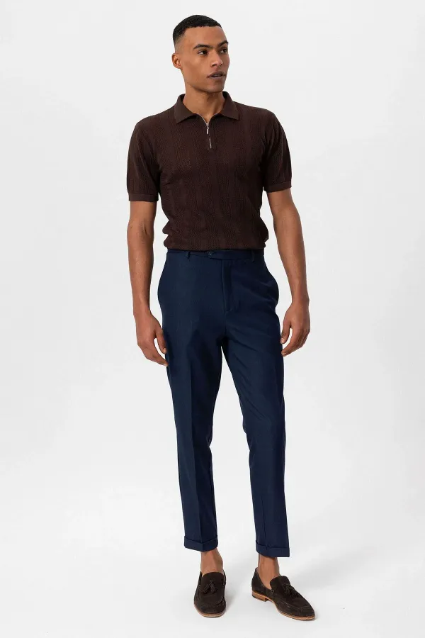 Antioch Kahve Polo Yaka Fermuarlı Örme Erkek T-Shirt