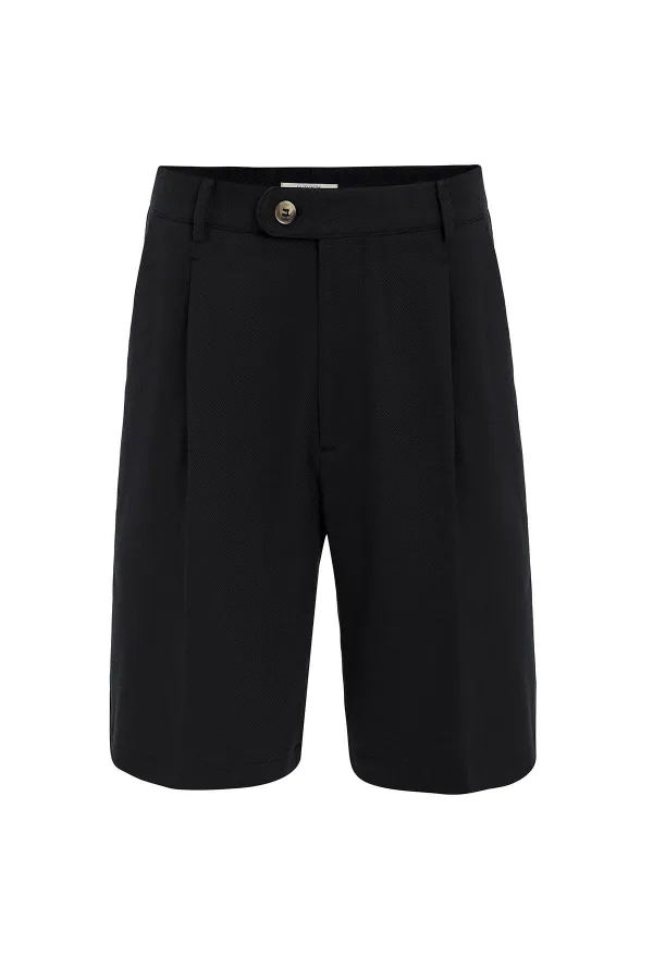 Short plissé taille haute noir Antioch pour homme