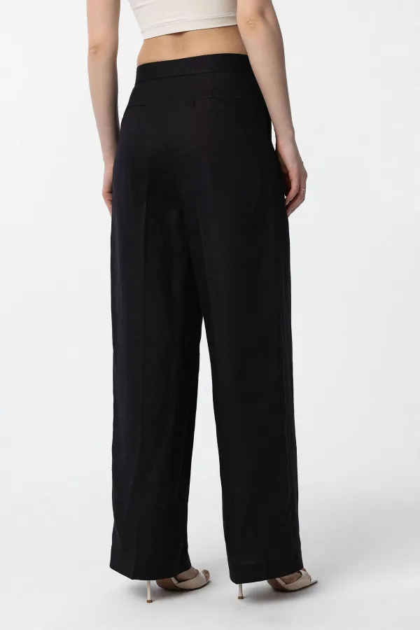 Antioch Black 100% Linen High Waist Pleated Women's Trousers