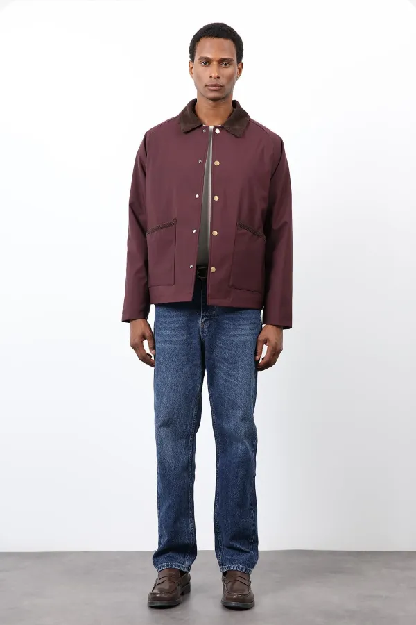 Antioch Bordo Kontrast Yaka Erkek Mont