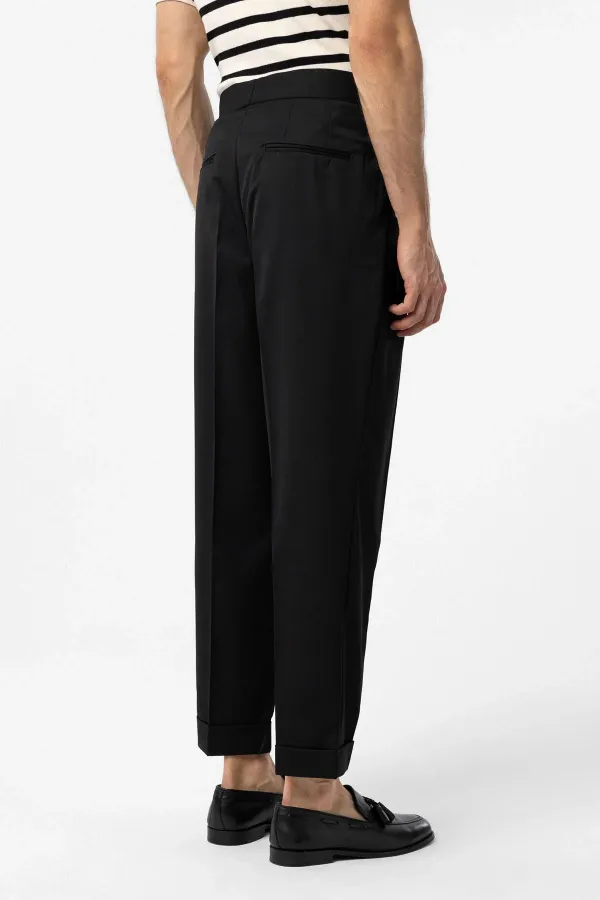 Pantalon plissé noir taille haute style italien Antioch pour homme