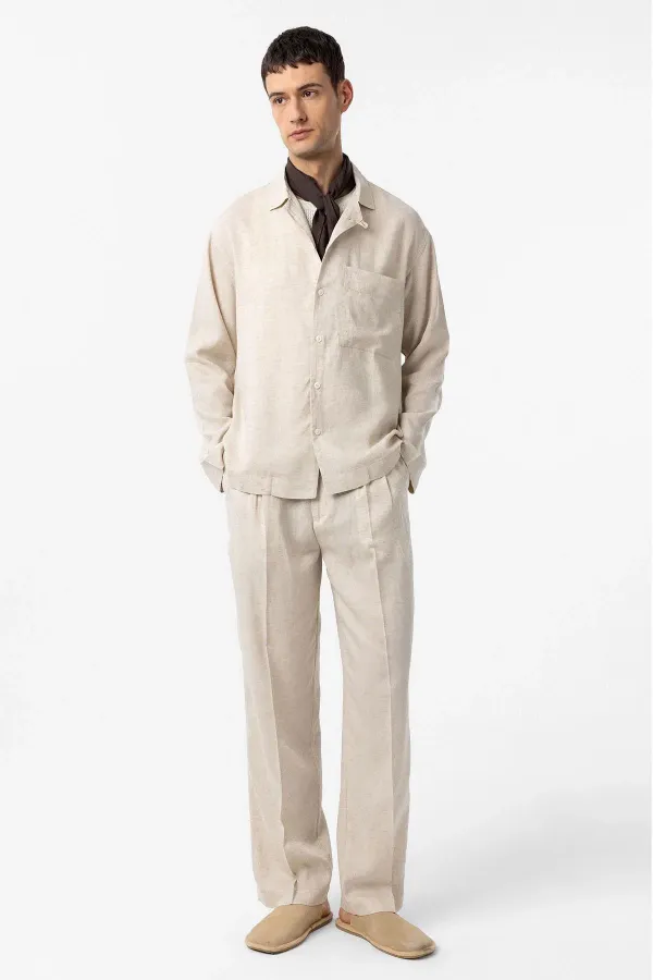 Chemise homme Antioch en lin mélangé blanc cassé, coupe décontractée