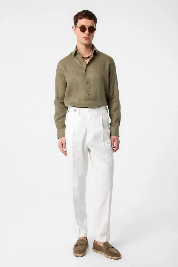 Pantalon Antioch blanc coupe italienne taille haute pour homme