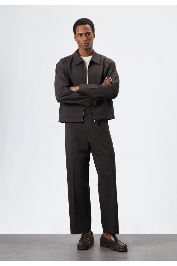 Antioch Açık Kahve Relax Fit Çizgili Erkek Pantolon