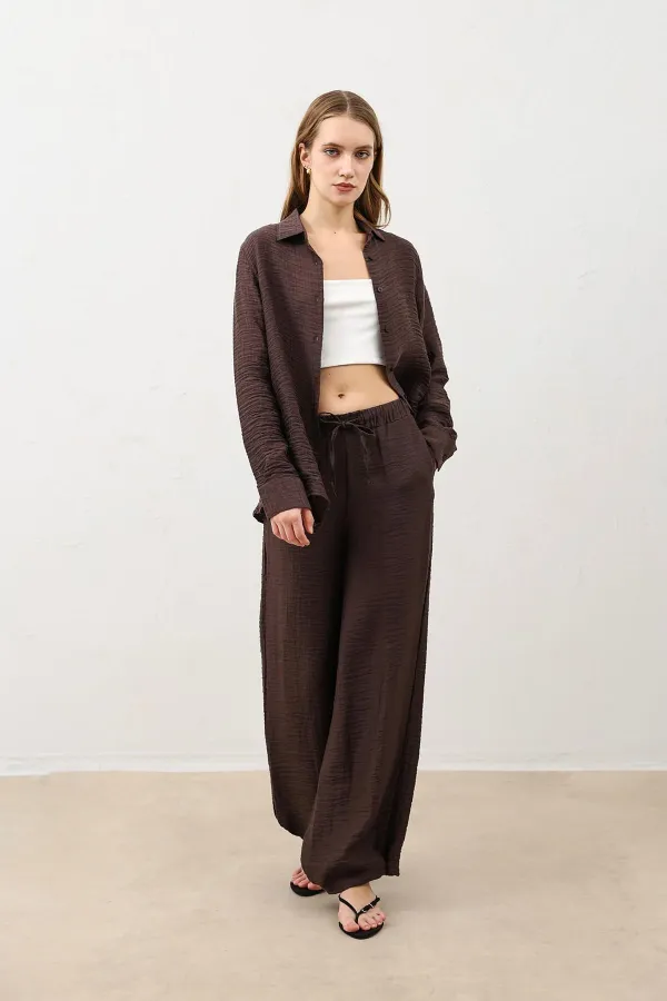 Antioch Coffee Patterned Muslin Women's Shirt