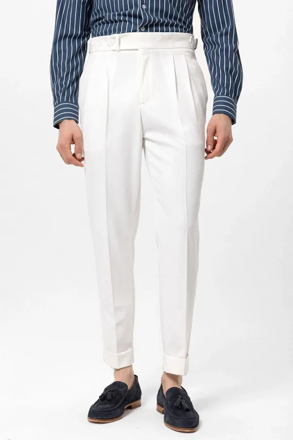 Pantalon homme Antioch écru à taille haute plissée coupe carotte