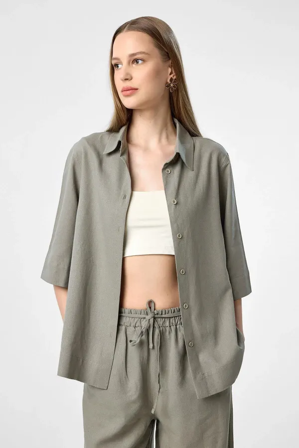 Antioch Khaki Linen Blend Women's Shirt