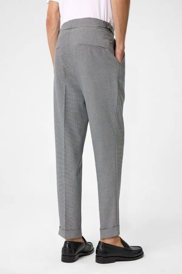 Antioch Dark Grey High-Waisted Pleated Fabric Trousers with Side Buckle