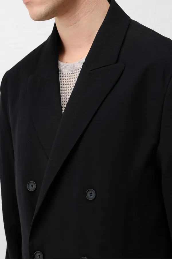 Veste blazer pour homme Antioch en mélange modal noir, coupe décontractée