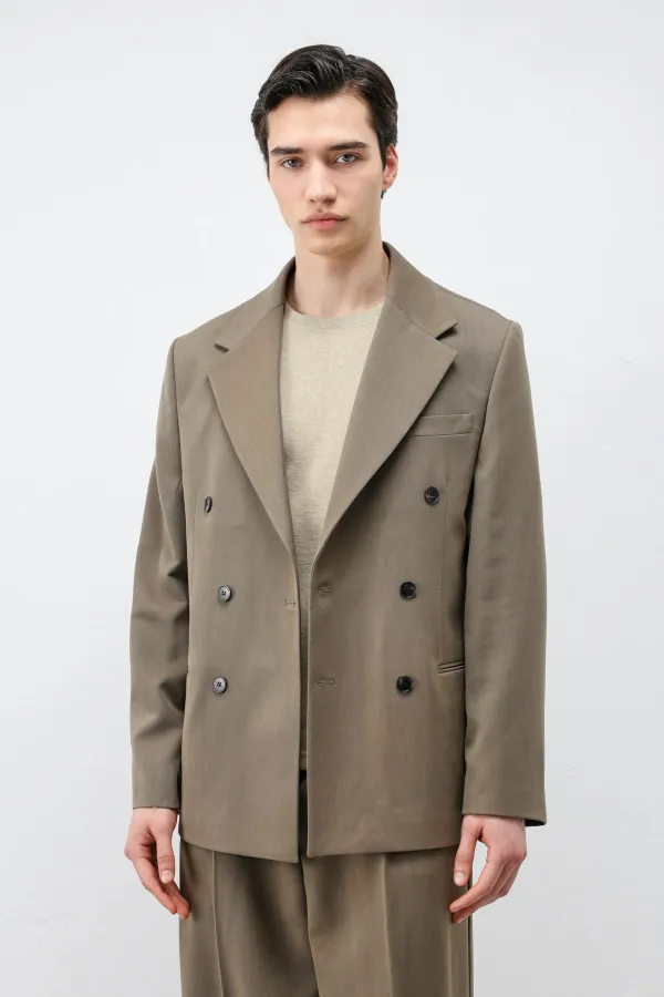Antioch Haki Relax Fit Kruvaze Erkek Blazer Ceket