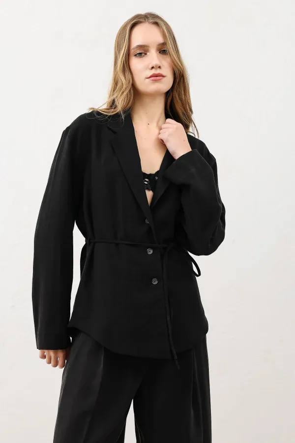 Veste cintrée noire drapée Antioch