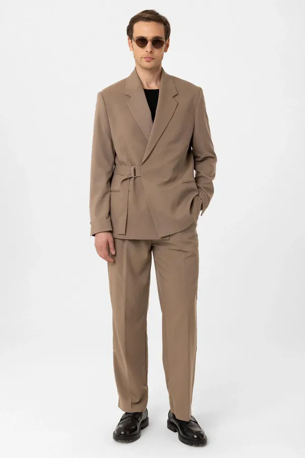 Antioch Vizon Kuşaklı Relax Fit Erkek Blazer Ceket