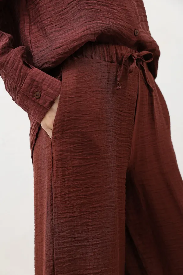 Pantalon drapé à jambes ajustables Antioch Burgundy pour femme