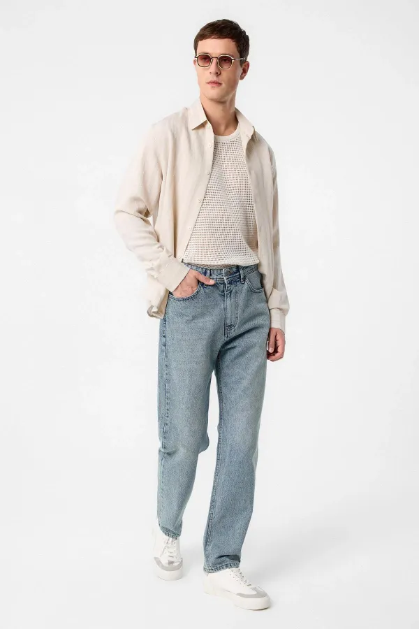 Jean Antioch bleu glacier taille haute coupe classique pour homme