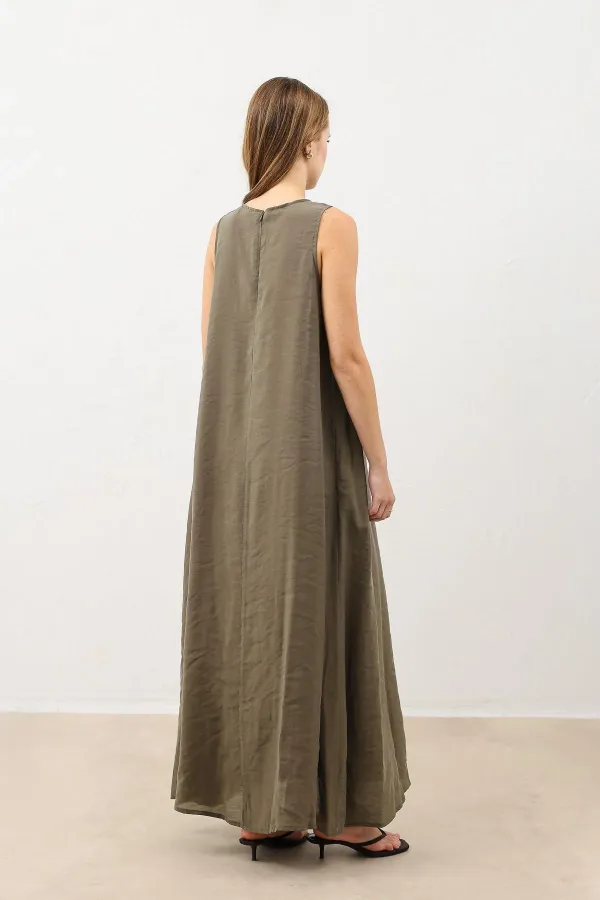 Robe midi drapée à col halter Antioch kaki
