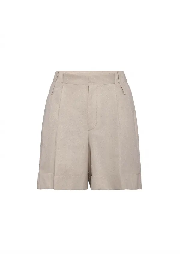 Antioch Bej Yüksek Bel Pensli  Kadın Bermuda Şort