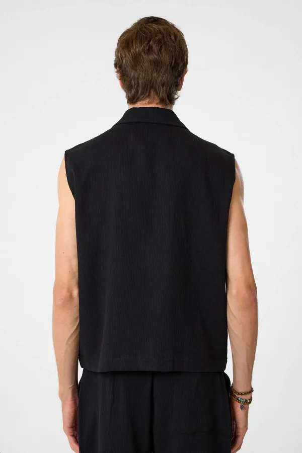 Antioch Black Polo Collar Textured Men's Vest Antioch Black Polo Collar Textured Men's Vest