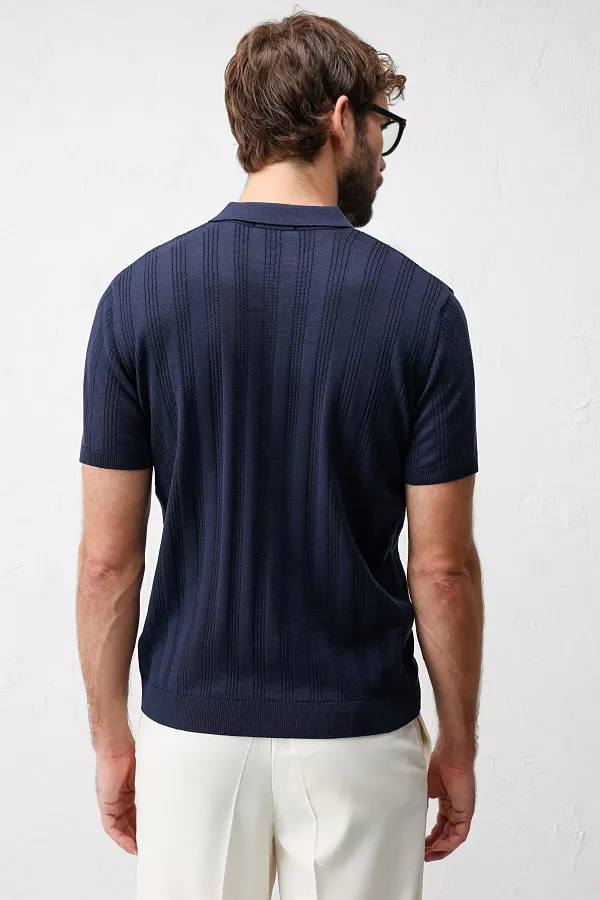 Polo homme Antioch Navy en maille texturée