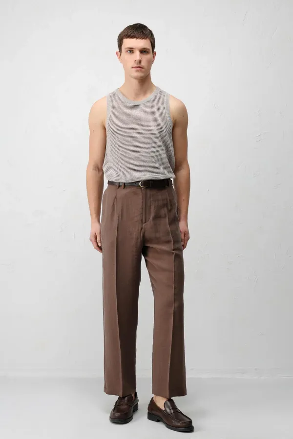 Pantalon homme Antioch Coffee Lyocell coupe décontractée plissé