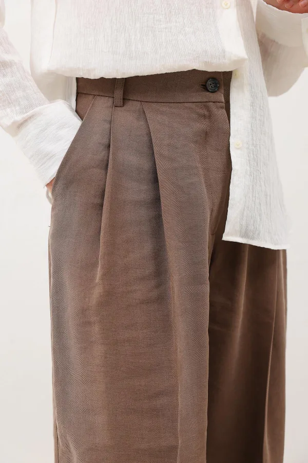 Antioch Coffee Pleated Palazzo Women's Trousers