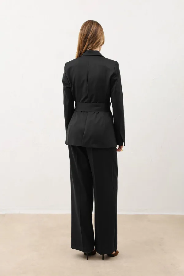 Veste blazer cintrée noire à ceinture pour femme Antioch