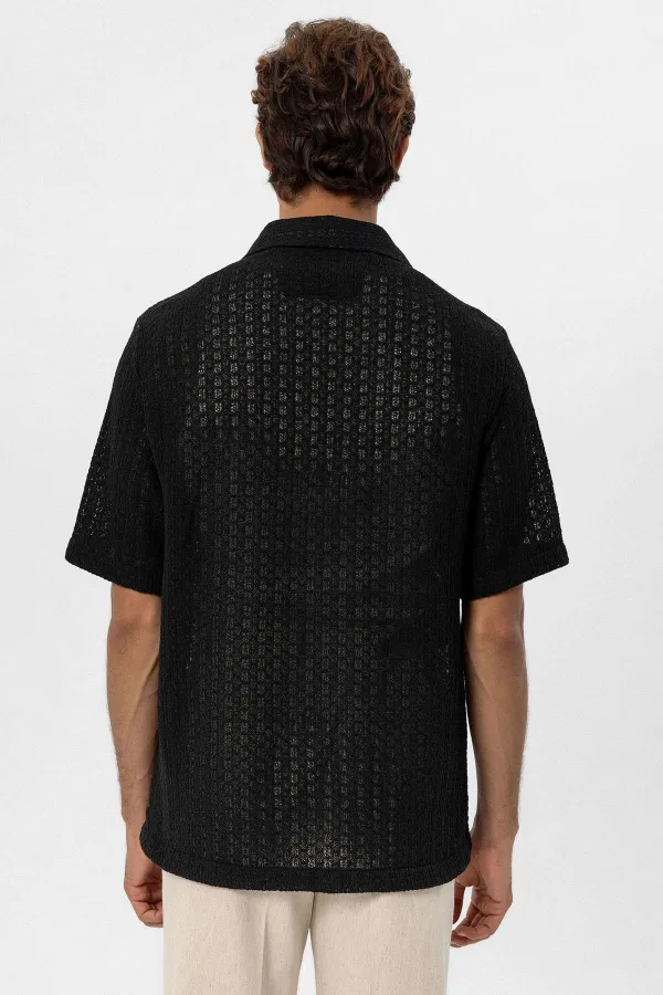 Chemise homme Antioch noire texturée au crochet