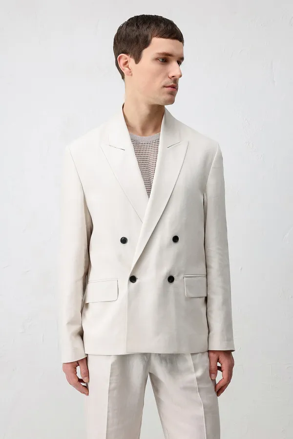 Antioch Taş Relax Fit Keten Karışımlı Erkek Blazer Ceket