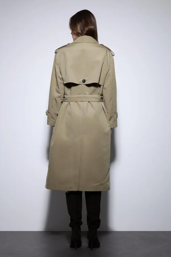Trench-coat Antioch kaki croisé à ceinture pour femme