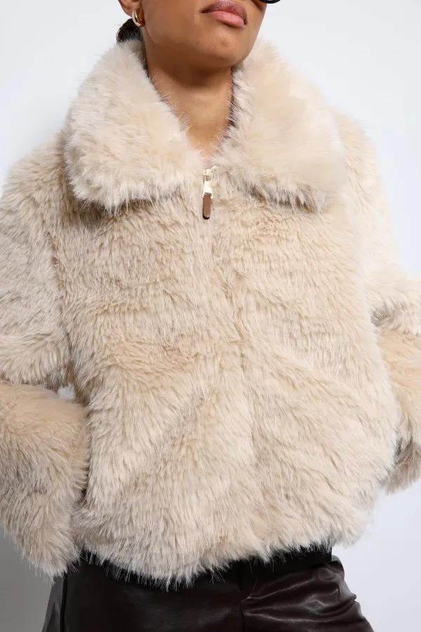 Antioch Ekru Peluş Görünümlü Mont