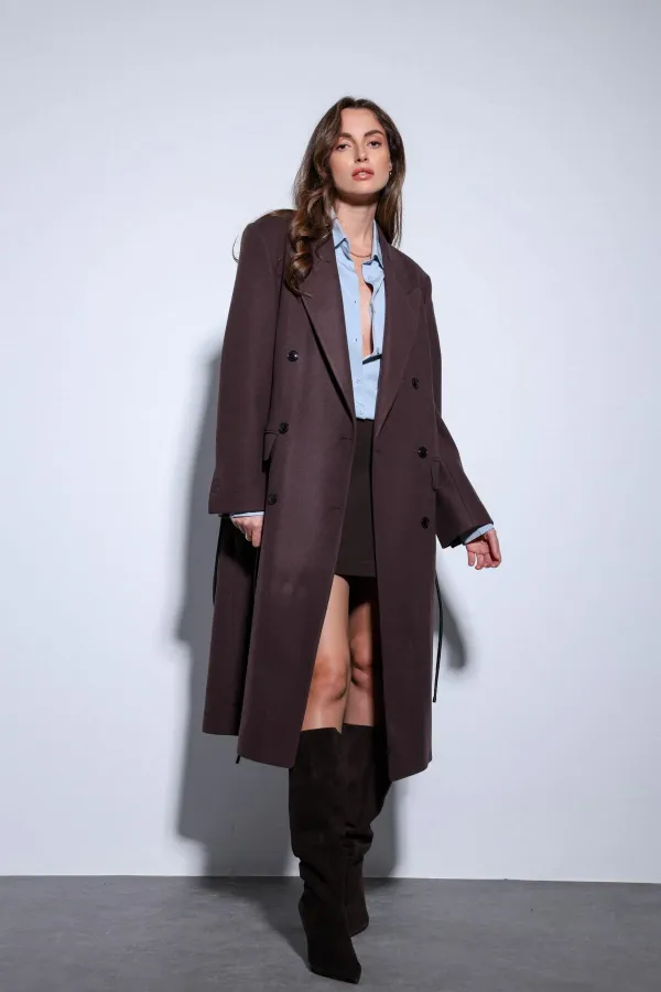 Antioch Coffee Belted Double-Breasted Women's Coat