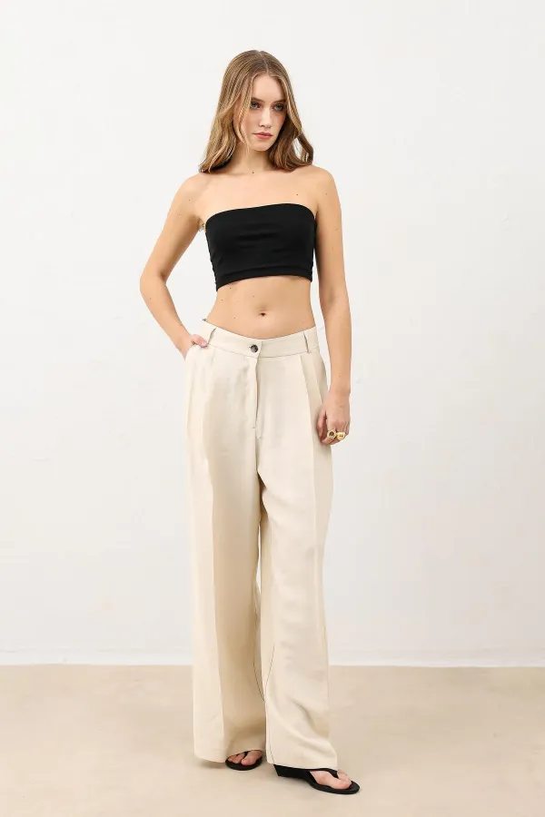 Antioch Krem Pileli Palazzo Kadın Pantolon