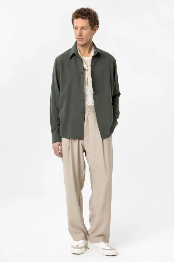 Antioch Haki Relax Fit Liyosel Kumaş Erkek Gömlek