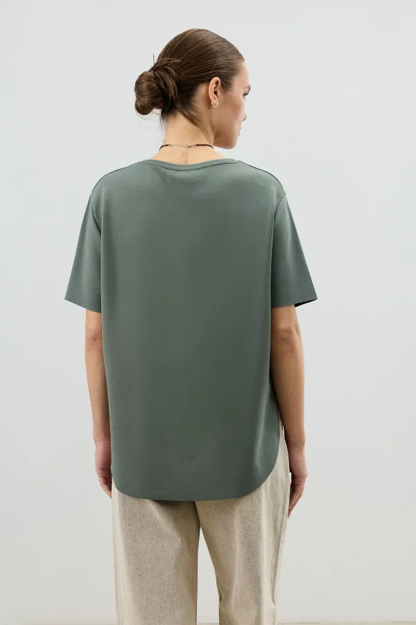 Antioch Haki Dökümlü Kadın T-Shirt