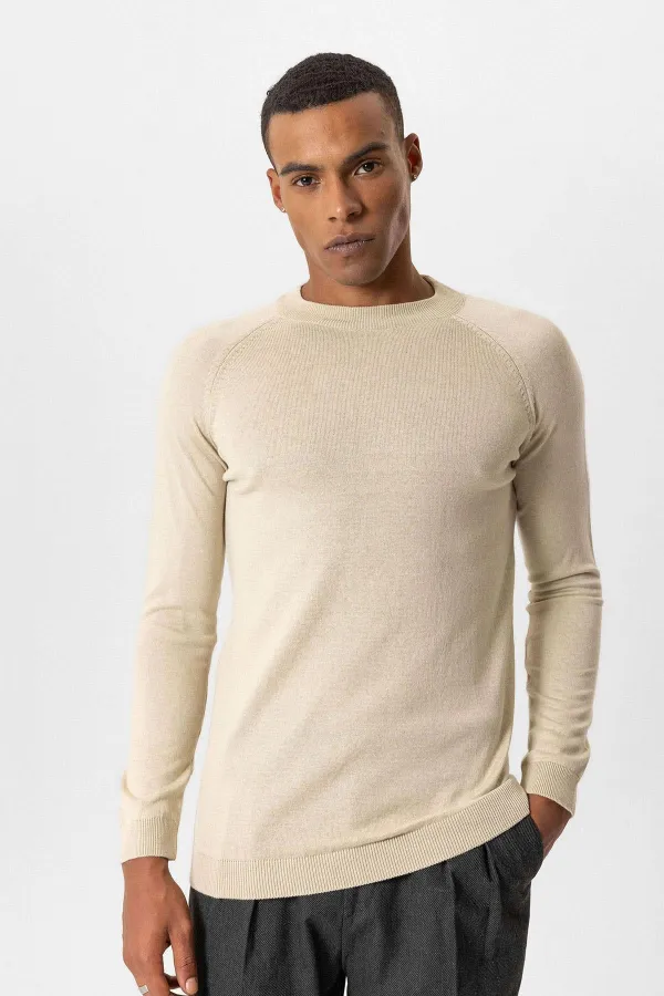 Antioch Stone Bicycle Collar Slim Fit Knitted Sweater