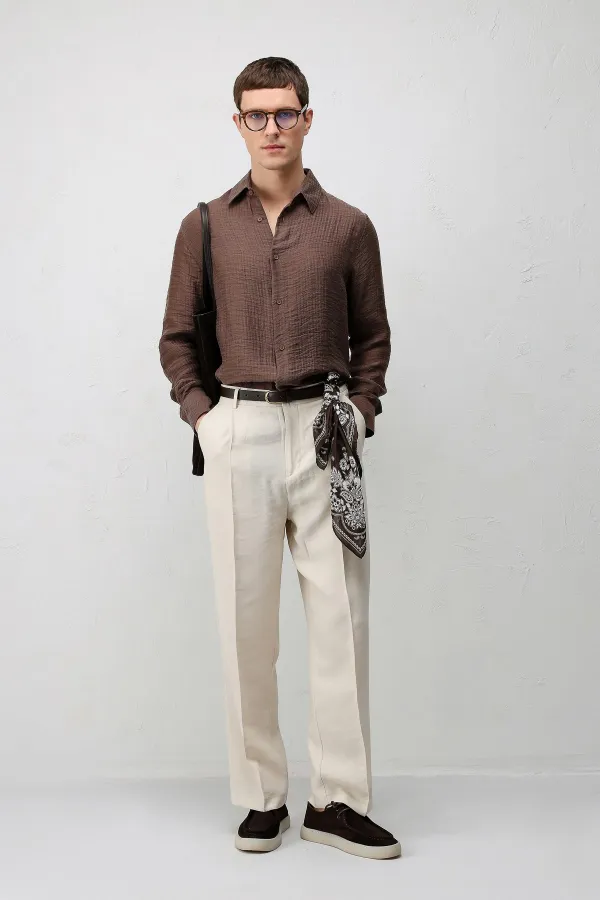 Antioch Light Brown Crinkled Relax Fit Men's Shirt