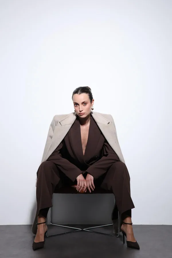 Antioch Bej Yün Karışımlı Kruvaze Kadın Kaban