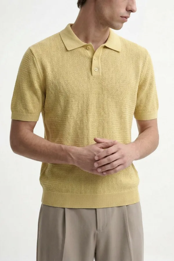 Antioch Sarı Örgü Dokulu Polo Yaka Erkek T-Shirt Antioch Sarı Örgü Dokulu Polo Yaka Erkek T-Shirt