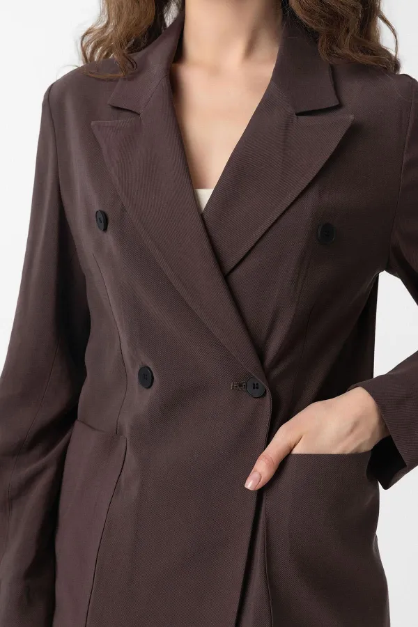 Antioch Kahve Kruvaze Kadın Blazer Ceket